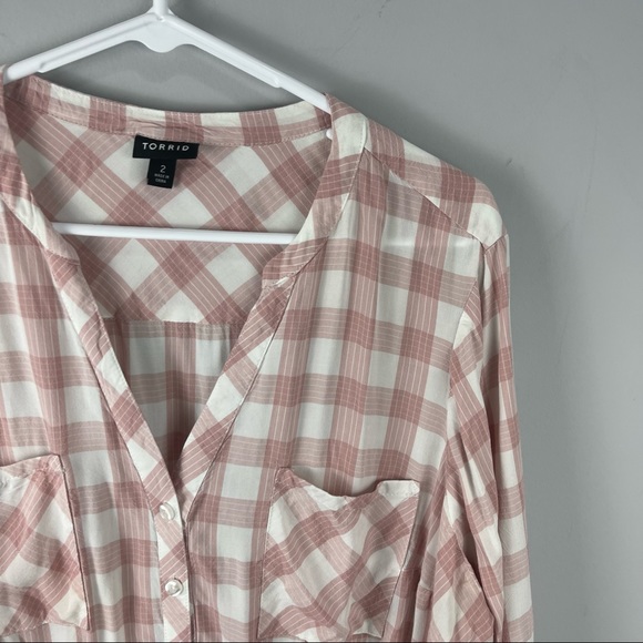 Torrid EMMA BLUSH PINK PLAID CHALLIS BABYDOLL TUNIC sz 2 2x - Picture 5 of 10